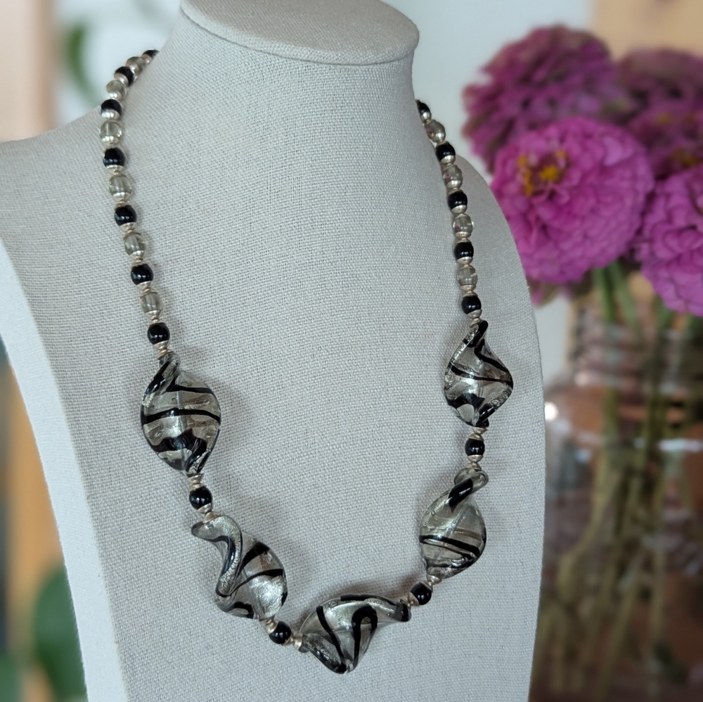 Hillary London Zebra Print Murano Glass Necklace 18"